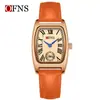 Ofns Comercio Exterior Wholesale Reloj de Mujer Forma de Barril Dos Manecillas Medio Cuarzo Resistente al Agua Números Romanos Reloj de Mujer Retro