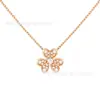 Fanjia Versión Alta Oro Rosa Pétalos Llenos de Diamantes Trébol Collar Pendiente de Flor de Trébol de un Solo Diamante Cadena para Clavícula