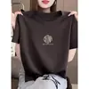Camiseta de Algodón Puro de Corte Regular con Hombros Normales, Cuello Redondo y Mangas Cortas para Mujer, Verano 2026, Corte Recto Regular, Casual, Juvenil, Top de Moda