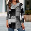 Amazon AliExpress transfronterizo popular de otoño e invierno para mujer, camiseta top de moda con cuello en V, estampado, manga larga y botones