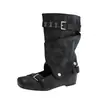 Botas apiladas de corte bajo de alta gama, de uso dual desmontable, nuevo estilo nicho de corte corto para mujer, con puntera cuadrada y correas cruzadas, zapatos Mary Jane