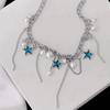 Moda Spice Girl Estilo Pearl Blue Rhinestone Star Tassel Cadeia Colar Nicho Decote de alta qualidade Clavícula Cadeia