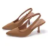 Sandálias de salto alto plus size europeias e americanas com fivela na parte superior e cinto traseiro vazio, sapatos novos de boca rasa e bico fino, camada única, sapatos de salto alto stiletto europeus e americanos