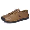 Zapatos de hombre cosidos a mano de horma ancha transfronterizos, zapatos planos casuales de cuero sin cordones para exteriores, mocasines de caña baja W8067