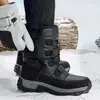 Botas de neve forradas com fleece resistentes ao frio, com solas grossas, antiderrapantes, com velcro e cadarço, botas de cano alto de algodão para deslocamento ao ar livre no inverno