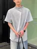Camiseta Masculina Estilo Americano com Ombro Reto e Manga Curta, Novo Modelo de Verão, Camisa Base Cinza Solta, Top Simples Versátil com Gola Redonda e Meia Manga