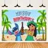 Tela de Fondo de Cumpleaños de Stitch Suministros de Decoración para Fiesta de Cumpleaños Diseño del Lugar Banner de Tela de Poliéster de Stitch