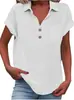 Camisas Femininas de Algodão e Linho Soltas de Verão Europeias e Americanas Amazon Manga Curta Colarinho Algodão Casual Camisa de Botão