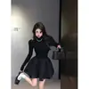 Vestido Elegante Estilo Francês Gola Meia-alta Estilo Multi-dourado Cinturado Slim Fit Vestido Princesa Pengtu Feminino 2024 Novo Outono e Inverno