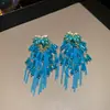 Pendientes de Borla con Forma de Gota de Agua y Circonita Azul Estilo Francés, Lujo Ligero y Sensación de Alta Gama, Pendientes de Moda Versátiles con un Diseño Único