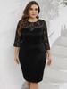 Vestido de Verano y Primavera 2023 para Mujer Europeo y Americano, Cuello Redondo, Manga de Trompeta de Siete Puntos, Encaje, Largo Medio, Talla Grande, para Cadera XL-5XL