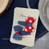 Novo Grampo de Cabelo Azul Polka Dot Doce Estilo Coreano para Crianças com Tecido de Cor Contrastante Presilha Lateral para Mechas de Cabelo para Mulheres