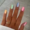 Manicure Europeia Quadrada Arco-Íris Aurora de Comprimento Médio Estilo Ins Nicho Europeu e Americano Unhas Versáteis Usáveis de Cor Pura