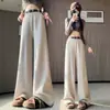 Pantalones casuales de punto ancho de pierna recta para mujer, estilo adelgazante de cintura alta, suaves y con caída, nuevos para otoño e invierno 2026