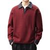 Camisa tipo polo de mezclilla pesada de alta gama con bloques de color, estilo falso dos piezas, para hombre, Otoño, Retro Americano, corte holgado, sudadera con cuello de solapa para hombre