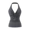 Top Básico Sem Mangas Torcido com Design Único para Mulheres 2025 Gola Halter Alça Cruzada Nó Camisole Slim