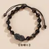 Pulsera de Pareja Pixiu de Cristal de Fresa y Obsidiana Plateada Natural al por Mayor Pulsera Tejida a Mano DIY Pulsera Popular para Hombres y Mujeres