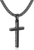 Amazon Collar con Colgante de Cruz Lisa de Acero Inoxidable con Cadena Cubana y Grabado Lateral 4:13, Estilo Futurista para Hombres