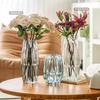 Florero de vidrio geométrico de borde vertical estilo europeo para escritorio, florero de cristal transparente colorido creativo