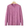 Colección de otoño e invierno de mamá: suéter cárdigan bordado de cuello redondo elegante, prenda base estilo abuela elegante, top de punto para mujeres de mediana edad y mayores