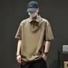 Camisa Polo de Algodão Puro Pesado de Verão Masculina 2026 Nova Manga Curta Solta Respirável T-shirt Preta Versátil Gola Lapela Tendência