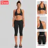 Conjunto de roupas fitness transfronteiriço para mulheres, top esportivo com gola halter, para corrida ao ar livre, ciclismo, Pilates, yoga, conjunto de calça cropped