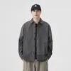 Jaqueta de camisa de trabalho casual de algodão puro lavada para homens, manga longa para primavera e outono, caimento solto, top moderno estilo japonês com design exclusivo