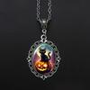 Colar com Pingente Oval de Abóbora de Bruxa da Moda com Gato Preto - Incrustação de Vidro Acessórios Perfeitos para Festa de Halloween