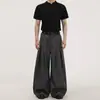 Pantalones Casuales de Pierna Ancha con Pliegues Tridimensionales Negros Estilo Retro Americano de Peso Pesado para Hombre y Mujer con un Elegante Diseño de Traje