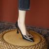 Piel de oveja suave sin pulir con diamantes de imitación, talla pequeña 313233, tacones altos negros para mujer 2023, nuevo tacón de aguja elegante con punta puntiaguda
