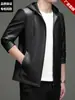 Chaqueta de Cuero Gruesa con Capucha y Forro Polar para Hombre 2026 Otoño/Invierno Nueva Moda Masculina Casual de Negocios Abrigo de Papá
