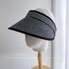 Sombrero de Sol de Paja a Rayas de Moda para Mujer, Sombrero de Paja Plegable de Verano con Protección Solar, Sombrero Transpirable para Sombrear en Exteriores, Moderno