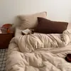 Conjunto de Roupa de Cama Estilo Coreano Preguiçoso de Lã de Leite Peça Quatro Inverno Cor de Lã de Ovelha Bloco de Cor Capa de Edredom Maillard Lençol 1,8m