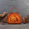Bolso de Mujer de Piel Genuina, Estilo Étnico, Bolso de Hombro Retro de Nicho, Bolso de Mano para Mujer con Diseño de Pirograbado de Panda, Bandolera de un Solo Hombro, Estilo Chino