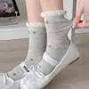 Calcetines de Algodón de Xinjiang para Mujer, Versátiles de Caña Media Finos Estilo Ballet con Estampado Floral, Puño de Burbuja, Calcetines Holgados, Calcetines sin Costuras para Maternidad