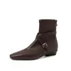 Botas ankle boots estilosas e confortáveis de salto baixo com fivela e corte justo, botas curtas elásticas de salto baixo e bico quadrado para o inverno de 2026 para mulheres, tamanho 42 tamanho grande
