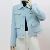 Liquidación Otoño e Invierno Moda Elegante Versátil Color Sólido Solapa Botón Metálico de Corazón de una Fila Chaqueta Corta Doble Faz 509/C5
