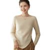 Suéter de Cachemira Hombros Descubiertos para Mujer, Otoño e Invierno 2025, Suave y Elegante, Favorecedor, Top Camiseta Base de Punto con Cuello Irregular