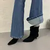 Botines de Tobillo de Tacón Alto de Gamuza Estilo Coreano 2026 Nuevos de Moda Punta Fina Tacón de Aguja Botas Apiladas Plisadas Moda Retro Botas Adelgazantes