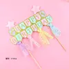 Decoração de bolo de aniversário plug-in para assar Feliz Aniversário rede estrela de cinco pontas bandeira rosa brilhante vestido de sobremesa
