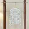 Camiseta Feminina Manga Longa Clássica Estilo Coreano Gola Redonda de Lã Modal Seda Primavera Slimming Versátil Camisa Base