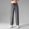Pantalones Rectos de Seda Helada para Hombre, Pantalones Cortos, Pantalones Casuales Finos de Verano, Pantalones Transpirables para Hombre, Pantalones de Vestir de Pierna Ancha con Caída para Hombre