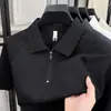 Camisa Polo de Verano Delgada de Alta Gama para Hombre, Camiseta de Manga Corta con Media Cremallera, Cuello de Solapa Texturizado, Top Elegante y Transpirable