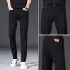 Pantalones Vaqueros Largos Blancos Rectos Elásticos Ajustados Adelgazantes Skinny para Hombre Marca de Moda Versátiles Casuales