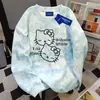 Top con diseño americano tie-dye de gatito de dibujos animados lindo, estilo coreano, sudadera de cuello redondo para otoño e invierno para mujer 2025
