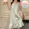 2026 Verano Nuevo Estilo Nube de Algodón Tejida de Gama Alta Camisón con Tirantes para Mujer con Almohadillas en el Pecho Estilo Princesa Ropa para el Hogar Vestido Largo