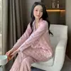 Pijama Jacquard de Seda Helada Popular en Internet para Mujer, Pantalones y Manga Larga de Dos Piezas, Ropa de Casa, Nuevo para Primavera y Otoño 2022