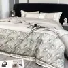 Nuevo Estilo Lujo Ligero Juego de Cama de Cuatro Piezas de Seda Lavada Hielo con Sensación de Alta Gama, Funda de Edredón de Verano, Juego de Sábanas de Tres Piezas para Dormitorio de Estudiantes