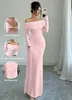 2025 Comercio Exterior Aliexpress Ropa Europea y Americana para Mujer Vestido Sexy de Espalda Cruzada sin Espalda con Cuello de Una Línea Falda Larga Elegante Vestido de Noche