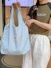 44301 Bolso de lona con lazo estampado simple de gran capacidad, bolso de hombro para mujer, bolso de compras, bolso de hombro